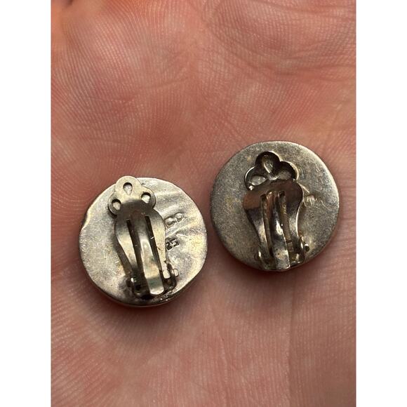 Vintage Mexico Sterling Silver Orange Resin Real Dried Flower Clip On Earrings - Picture 5 of 6